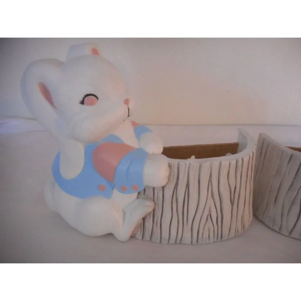 Vtg Homco Boy/Girl Easter Bunny wall decor pocket